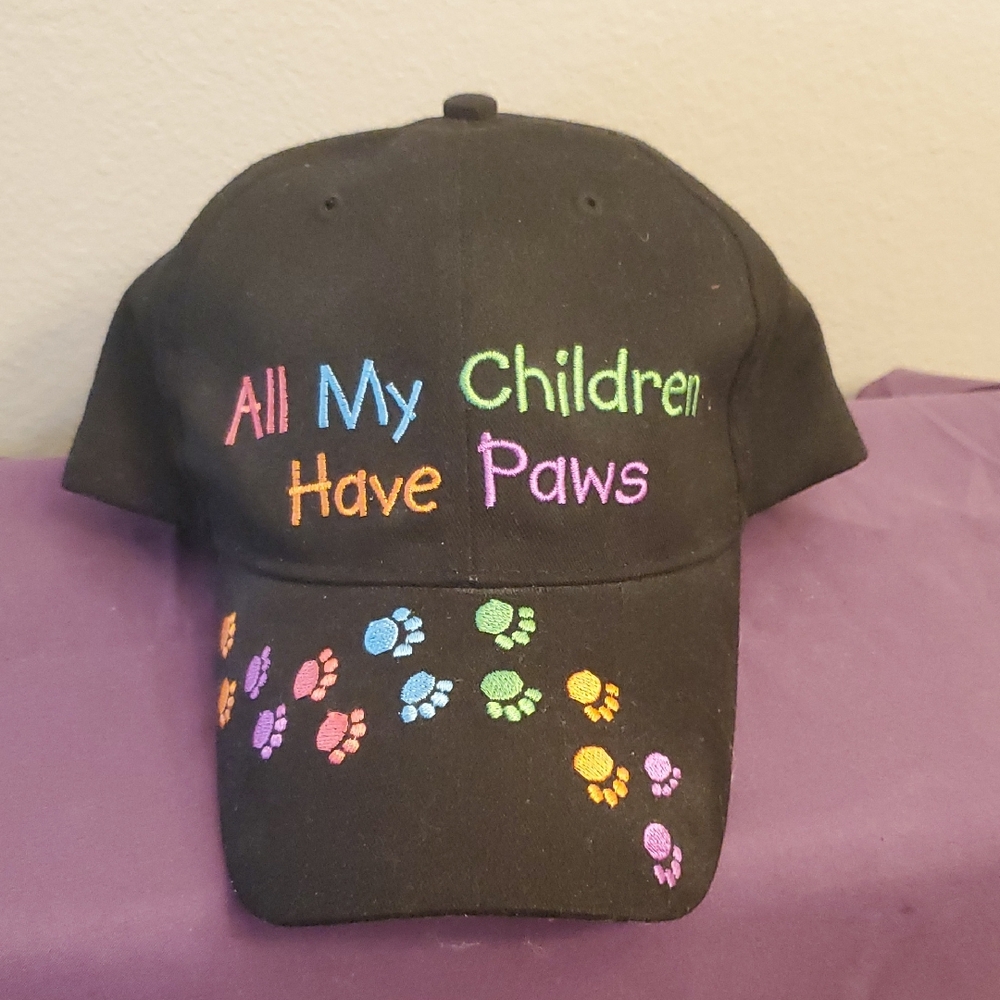 Black Cap with Colorful Paw Prints